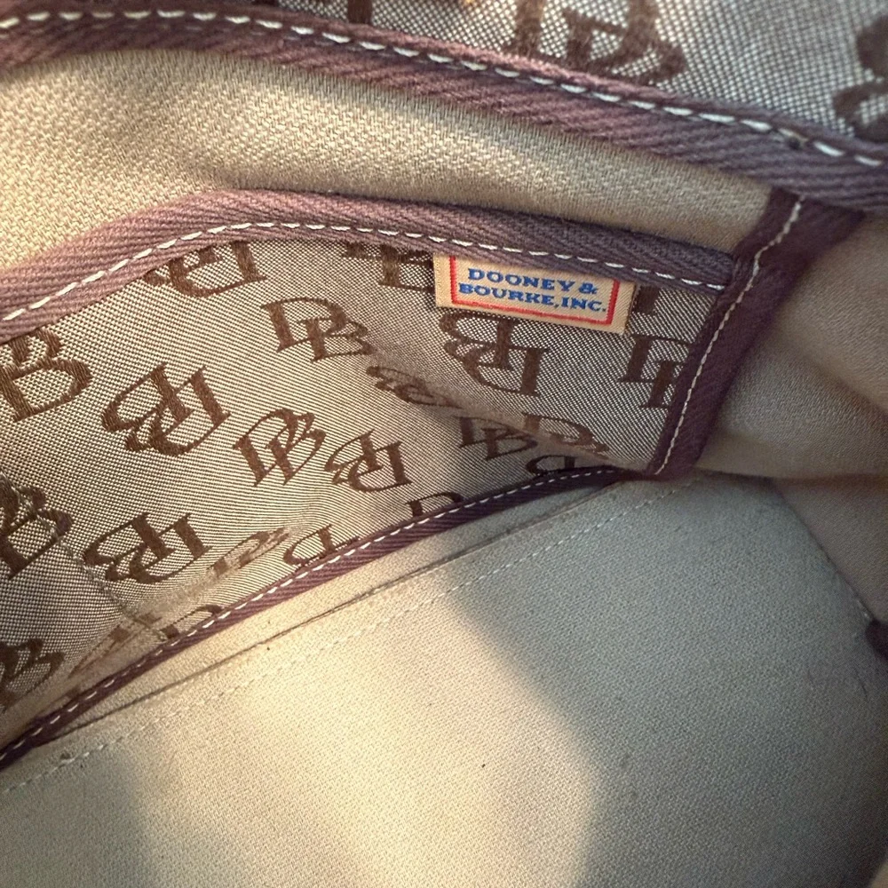 Vintage Dooney & Bourke Signature Tulip Tassel Tote Brown Leather/Canvas - Picture 3 of 12